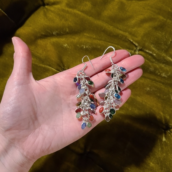 Silver gemstone drop dangle earrings - Picture 5 of 7